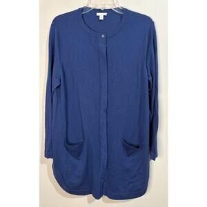 J. Jill Blue Long Line Wool Blend Cardigan Size Large